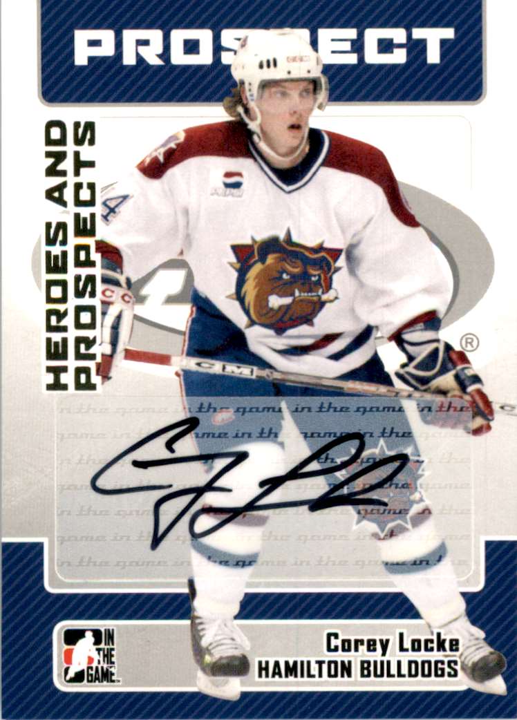 2006-07 ITG Heroes And Prospects Autographs Hockey Card Corey Locke #ACL card front image