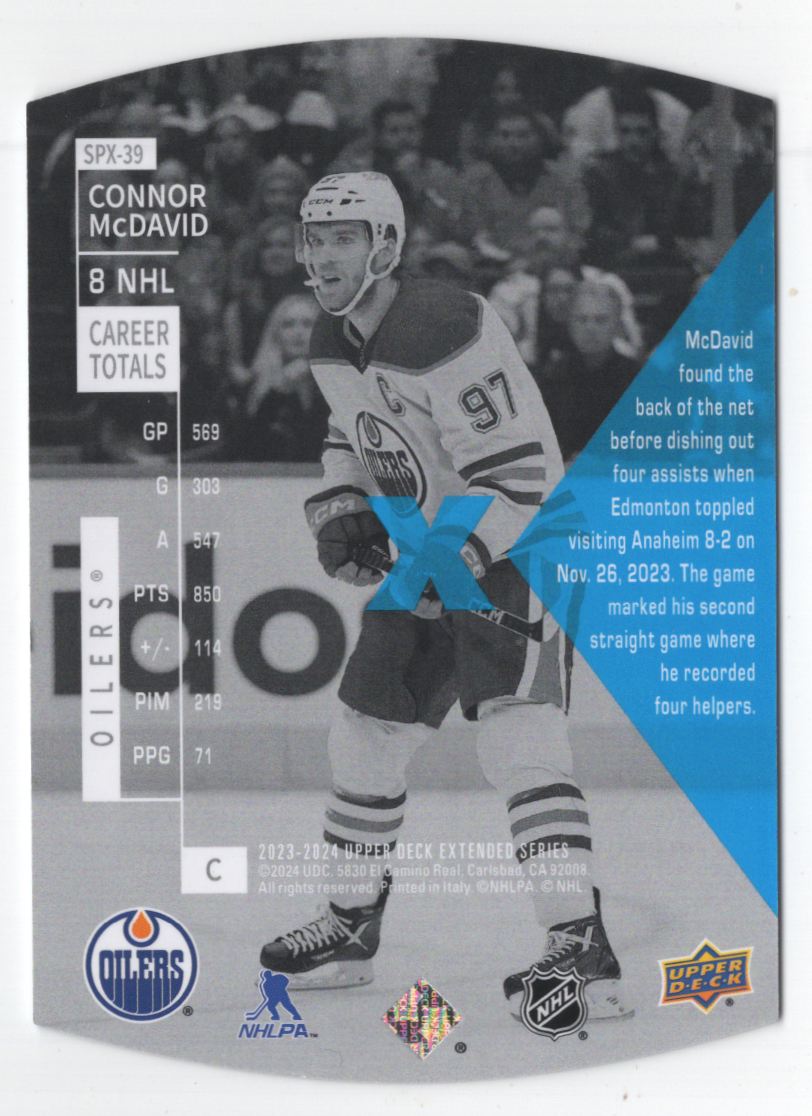 2023-24 Upper Deck 1997-98 SPx Holoview Retros Connor McDavid #SPX-39 card back image