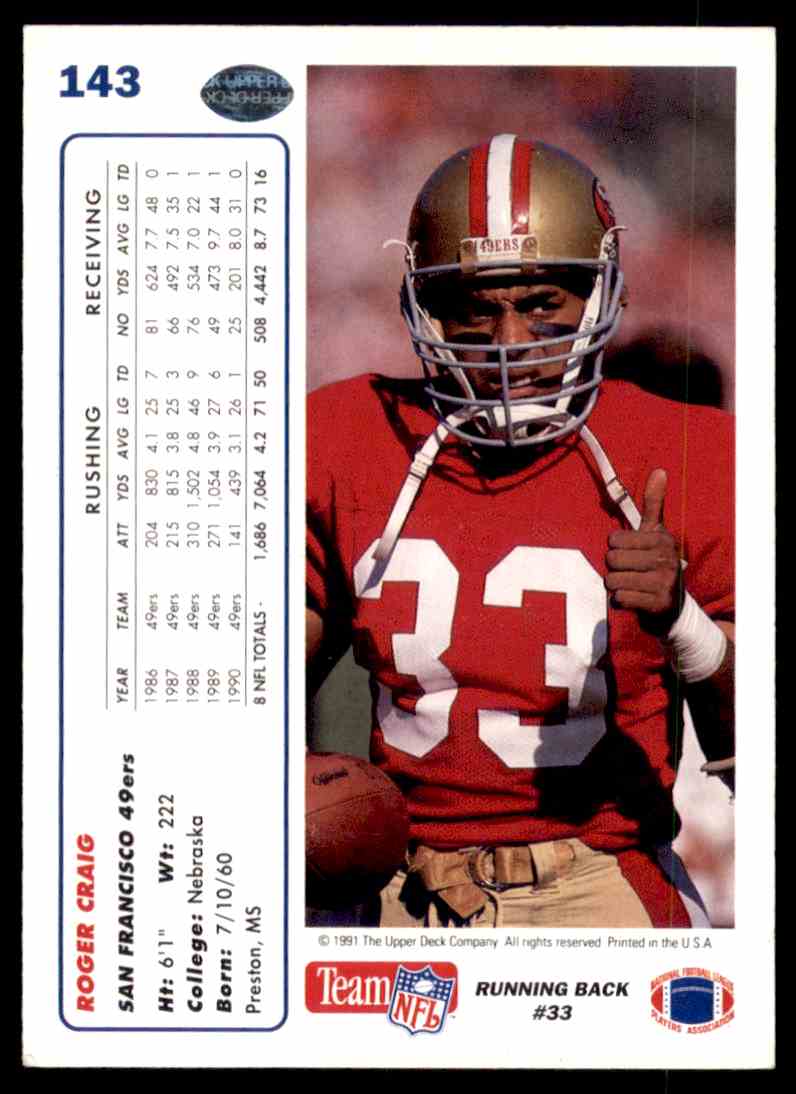 Roger Craig # 33 San Francisco 49ers RB College:Nebraska  American  football players, San francisco 49ers, American football team