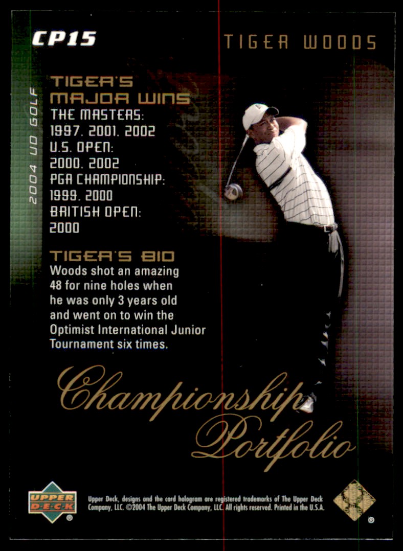 2004 Upper Deck Championship Portfolio Tiger Woods #CP15 card back image