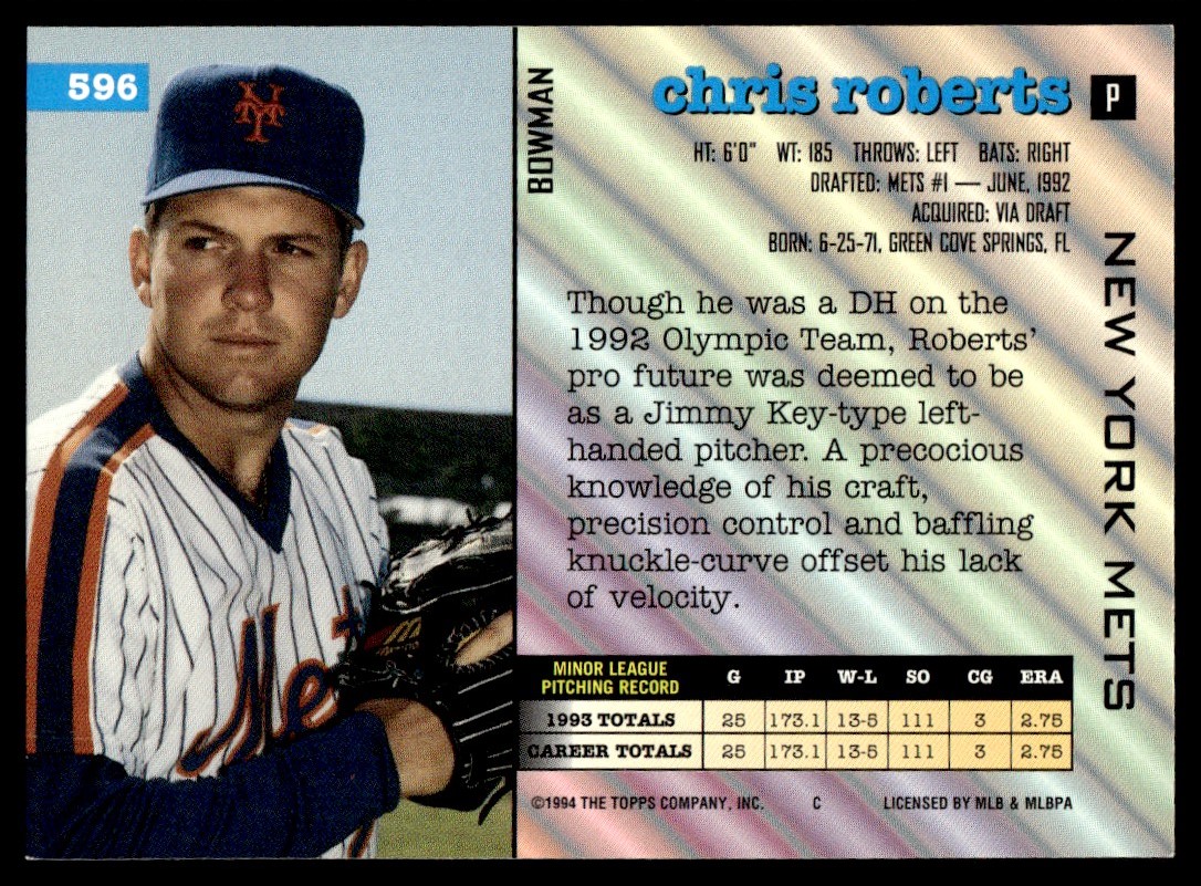 1994 Bowman Chris Roberts #596 card back image