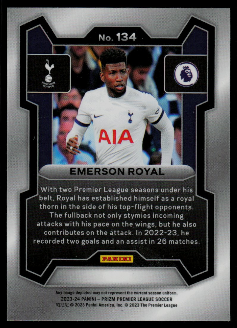 2023 Panini Prizm Premier League Emerson Royal #134 card back image