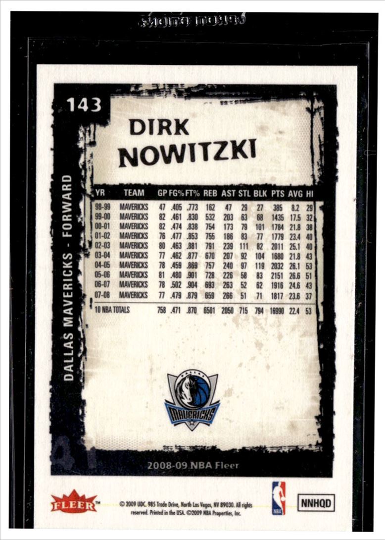 2008-09 Fleer Dirk Nowitzki #143 card back image