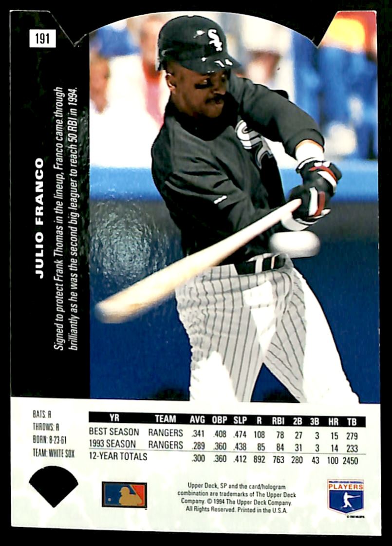 1994 SP Die-Cuts Julio Franco #191 card back image