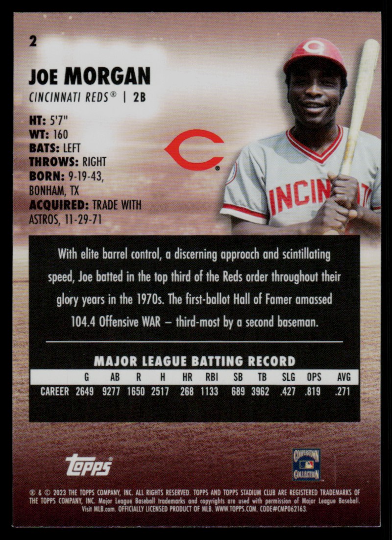 2023 Stadium Club Joe Morgan #2 card back image