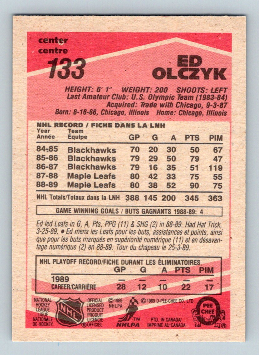 1989-90 O-Pee-Chee Ed Olczyk #133 card back image