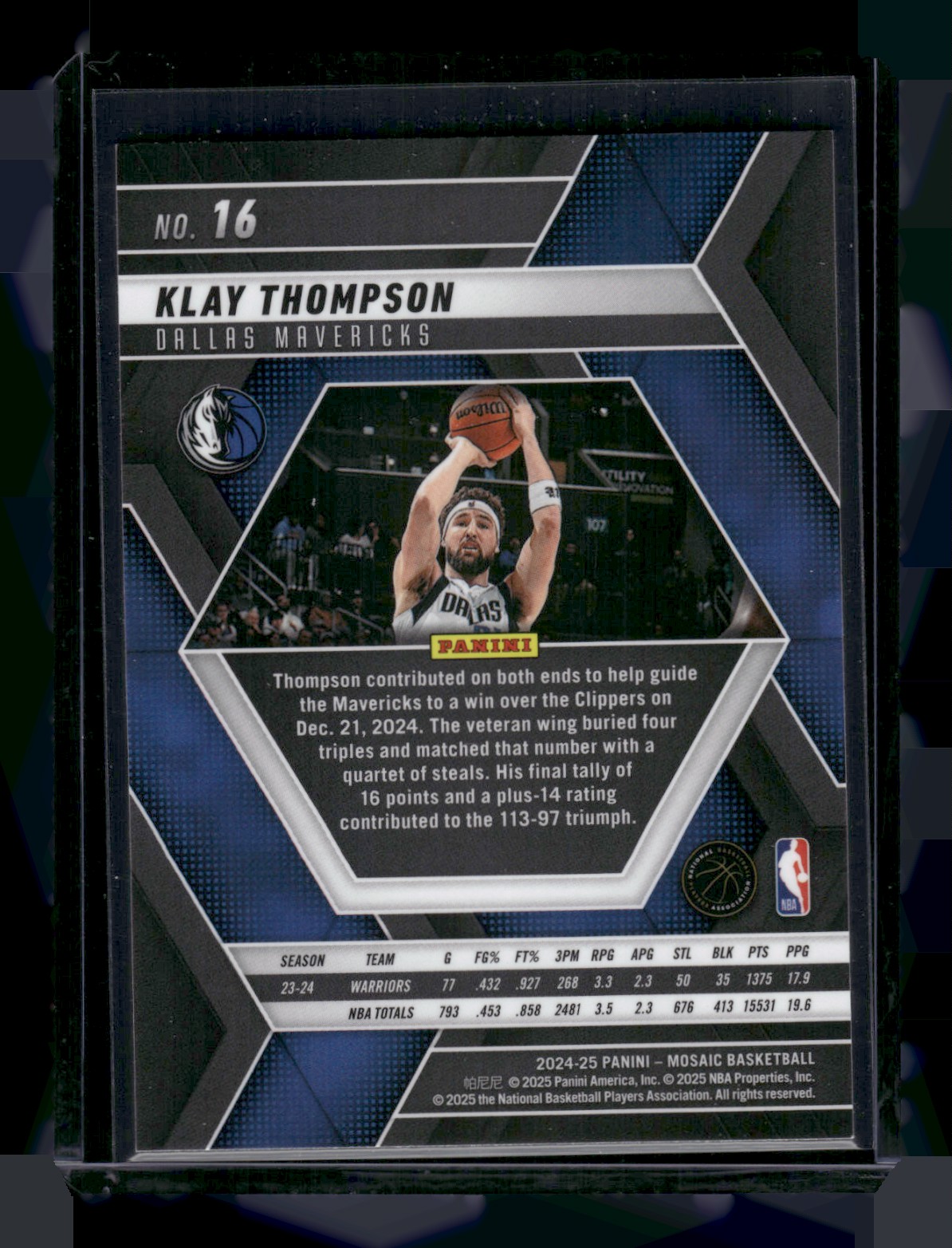 2024-25 Panini Mosaic Klay Thompson #16 card back image