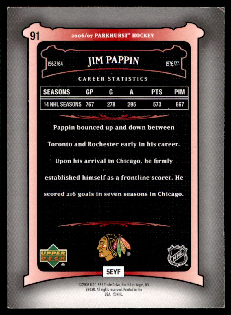2006-07 Parkhurst Jim Pappin #91 card back image