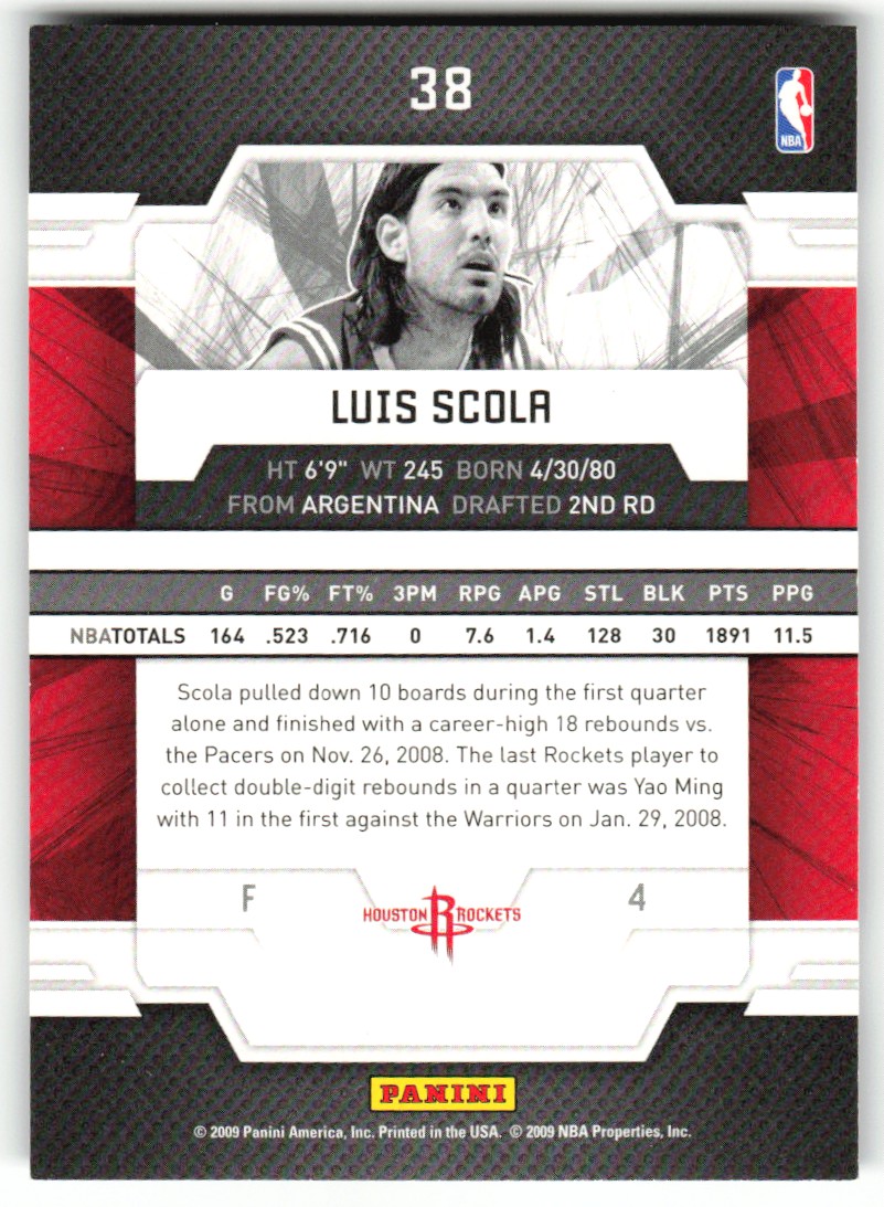2009-10 Donruss Elite Luis Scola #38 card back image