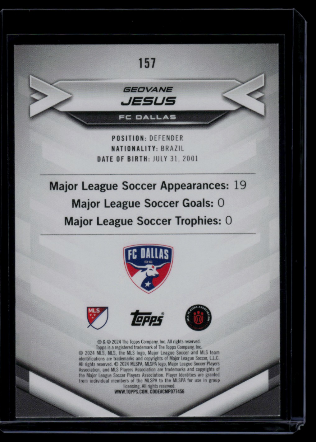 2024 Topps MLS Superstars Yellow Common Geovane Jesus #157 card back image