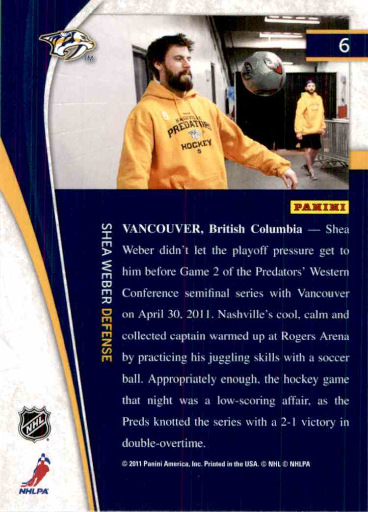 2011-12 Pinnacle Shea Weber #6 card back image