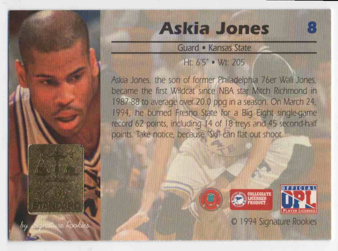 1994-95 Signature Rookies Gold Standard Askia Jones #8 card back image
