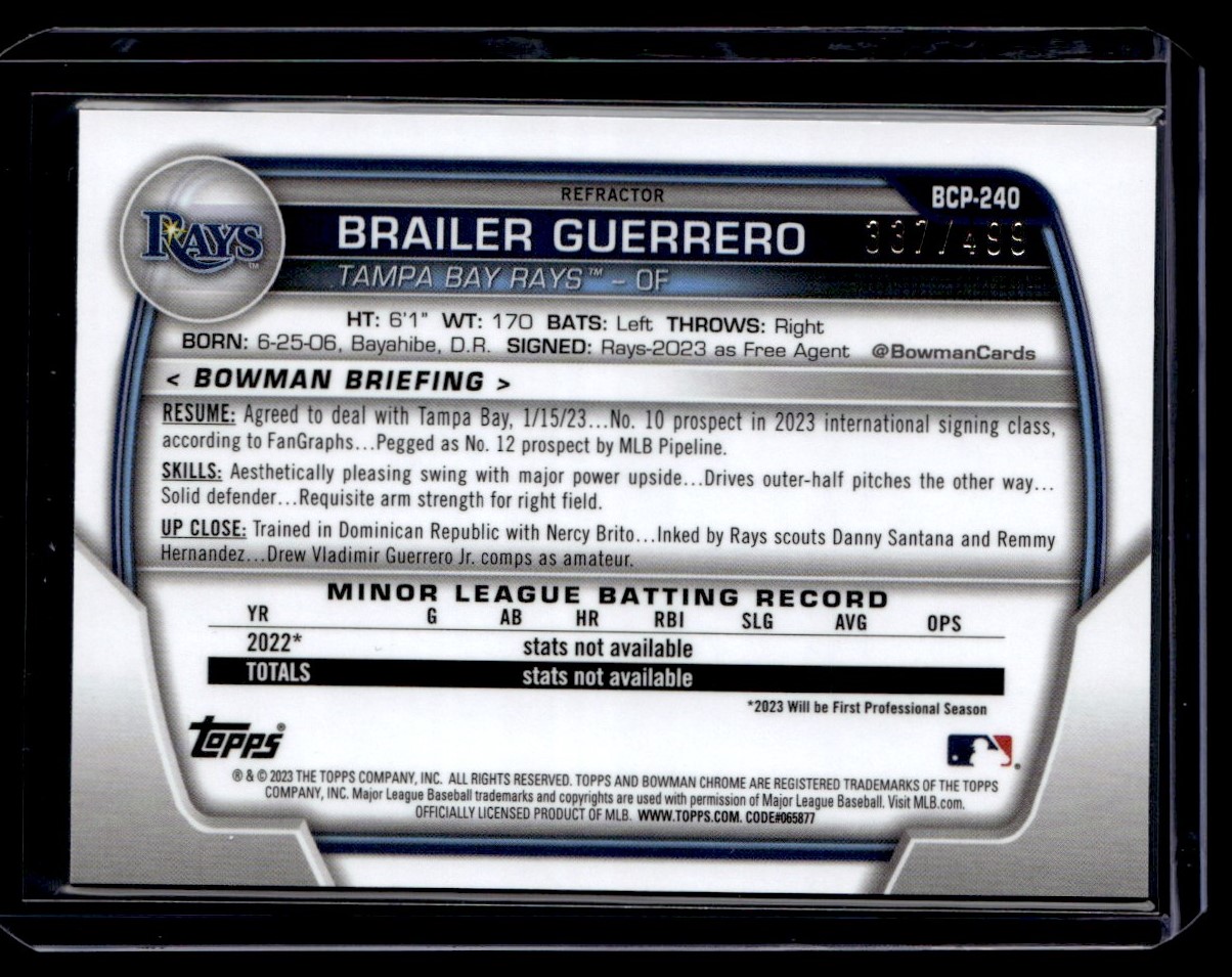 2023 Bowman Chrome Refractor Brailer Guerrero #BCP-240 card back image