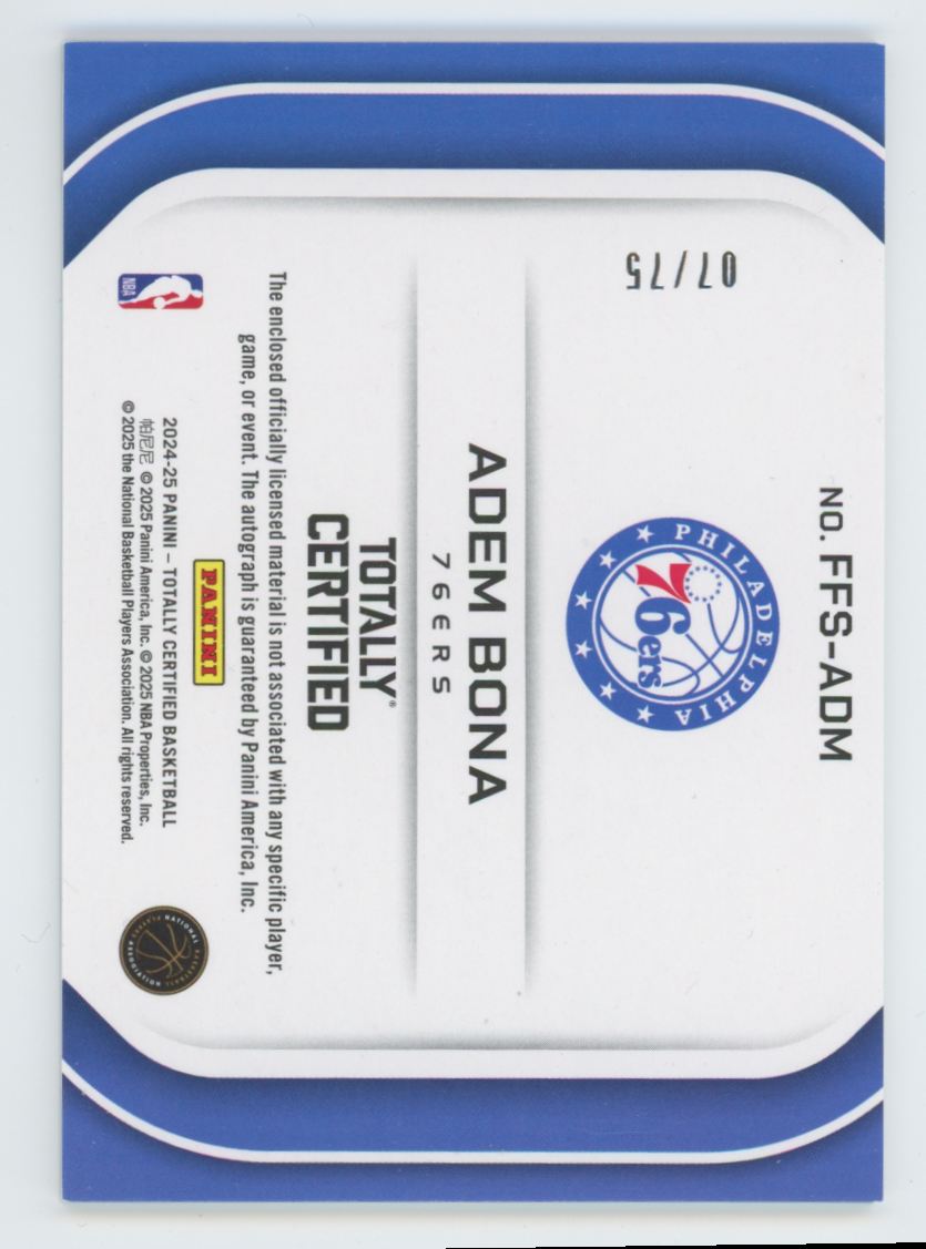 2024-25 Panini Totally Certified Freshman Fabric Signature Adem Bona #FFS-ADM card back image