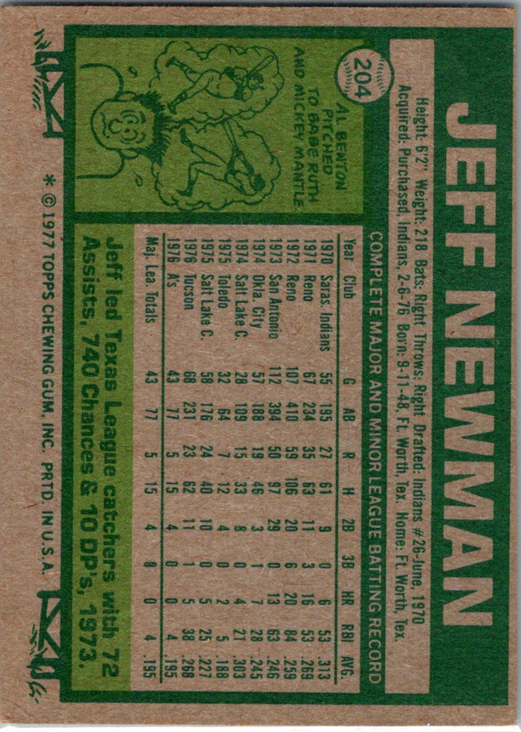 1977 Topps Jeff Newman #204 card back image