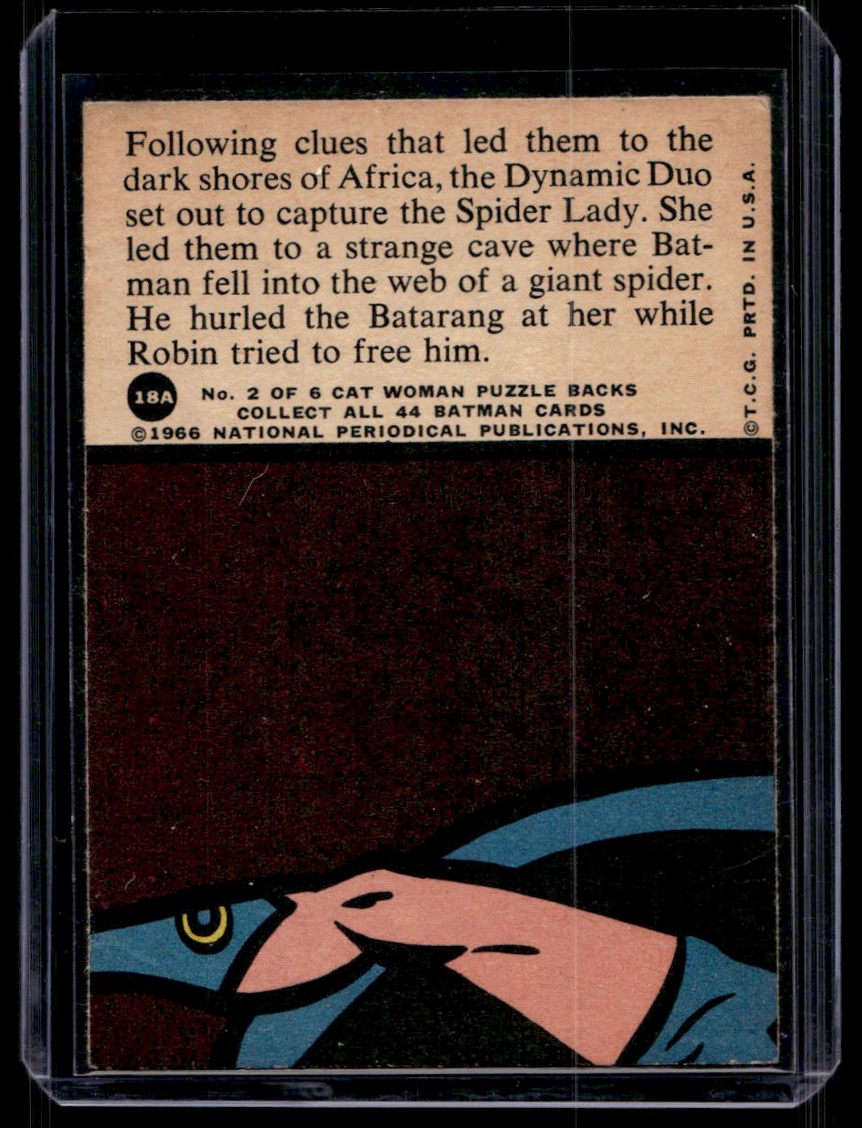 1966 Topps Batman Red Bat Death Spins A Web #18A card back image