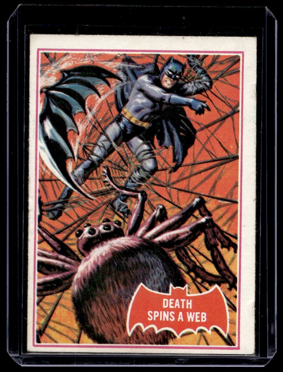 1966 Topps Batman Red Bat Death Spins A Web #18A card front image