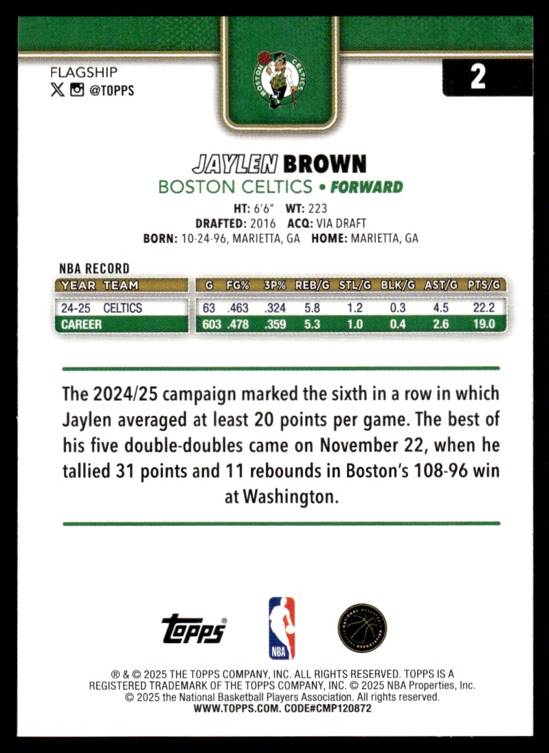 2025-26 Topps JAYLEN BROWN #2 Boston Celtics | eBay