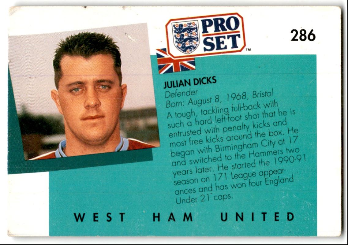 1990 Pro Set Julian Dicks #286 card back image
