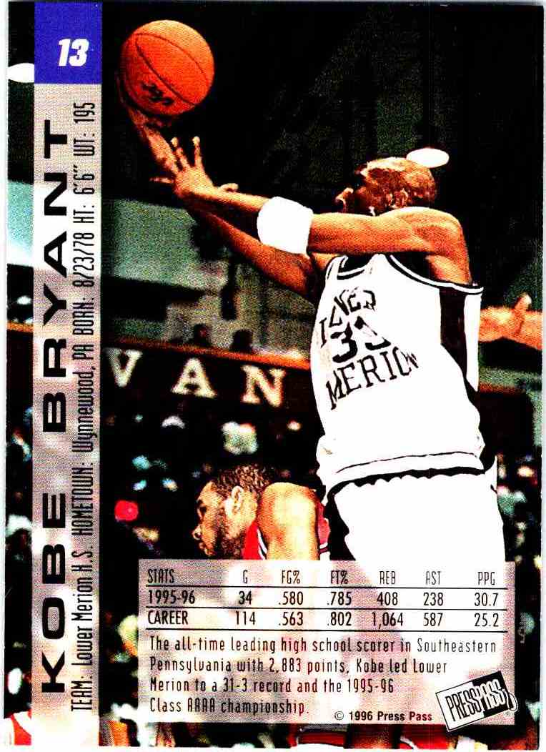 kobe bryant press pass rookie card