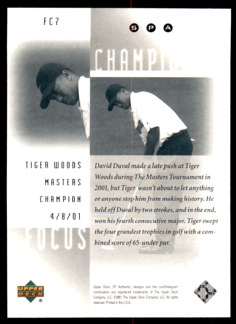 2001 Upper Deck Focus on a Champion Tiger Woods #FC7 card back image