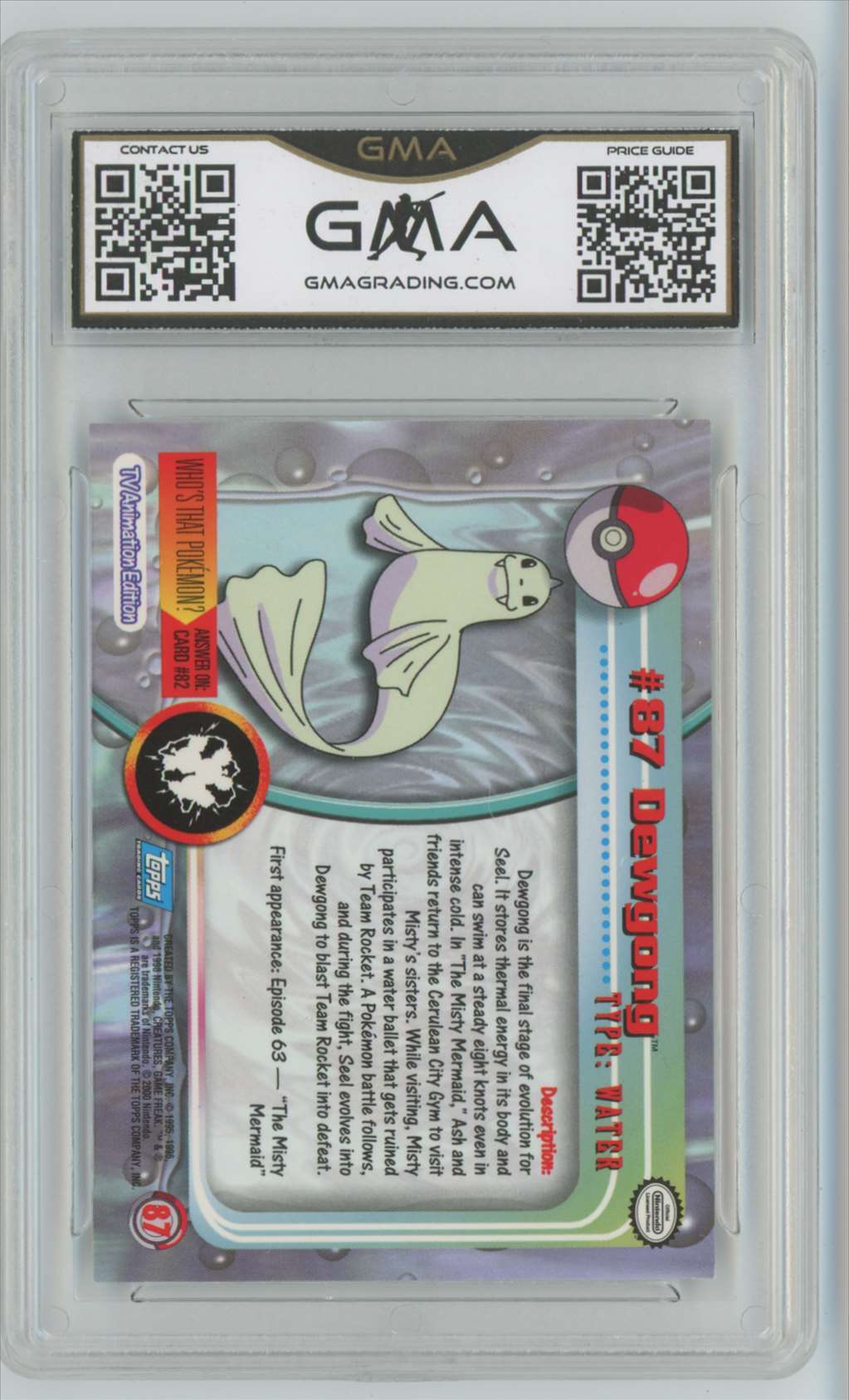2000 Topps Pokemon Tv Animation Edition Dewgong #87 card back image