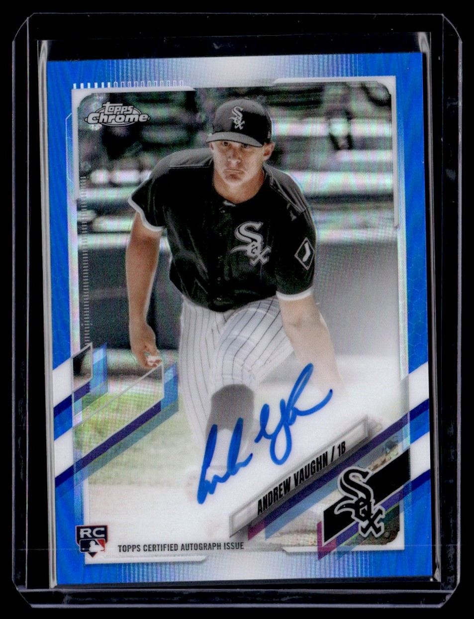 2021 Topps Chrome Rookie Autographs Blue Refractor Andrew Vaughn #RA-AVA card front image