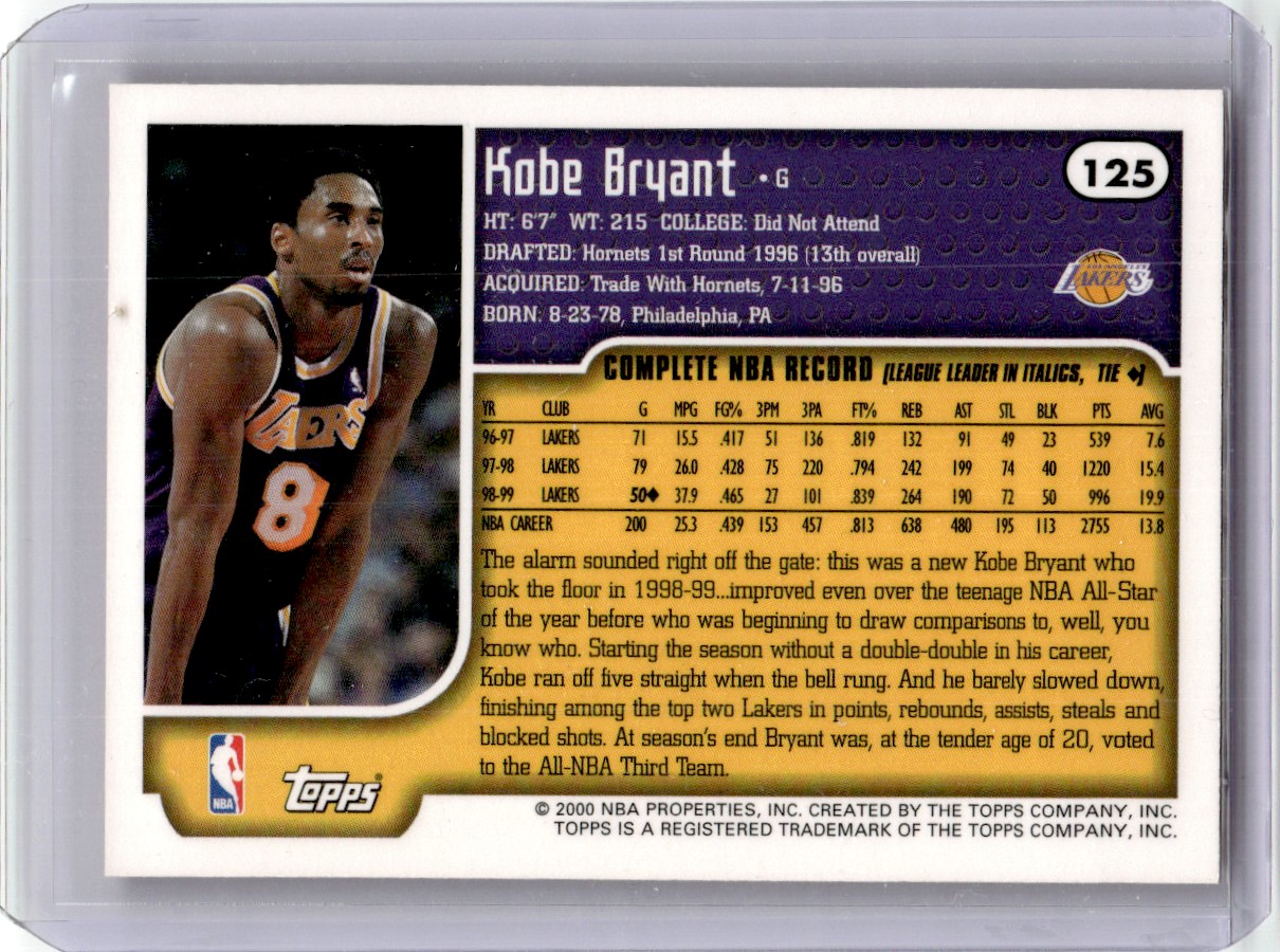 1999-00 Topps Orange Border Kobe Bryant Los Angeles Lakers #125 | eBay