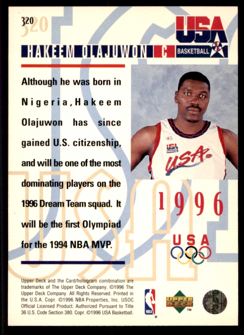 1995-96 Upper Deck Hakeem Olajuwon #320 card back image