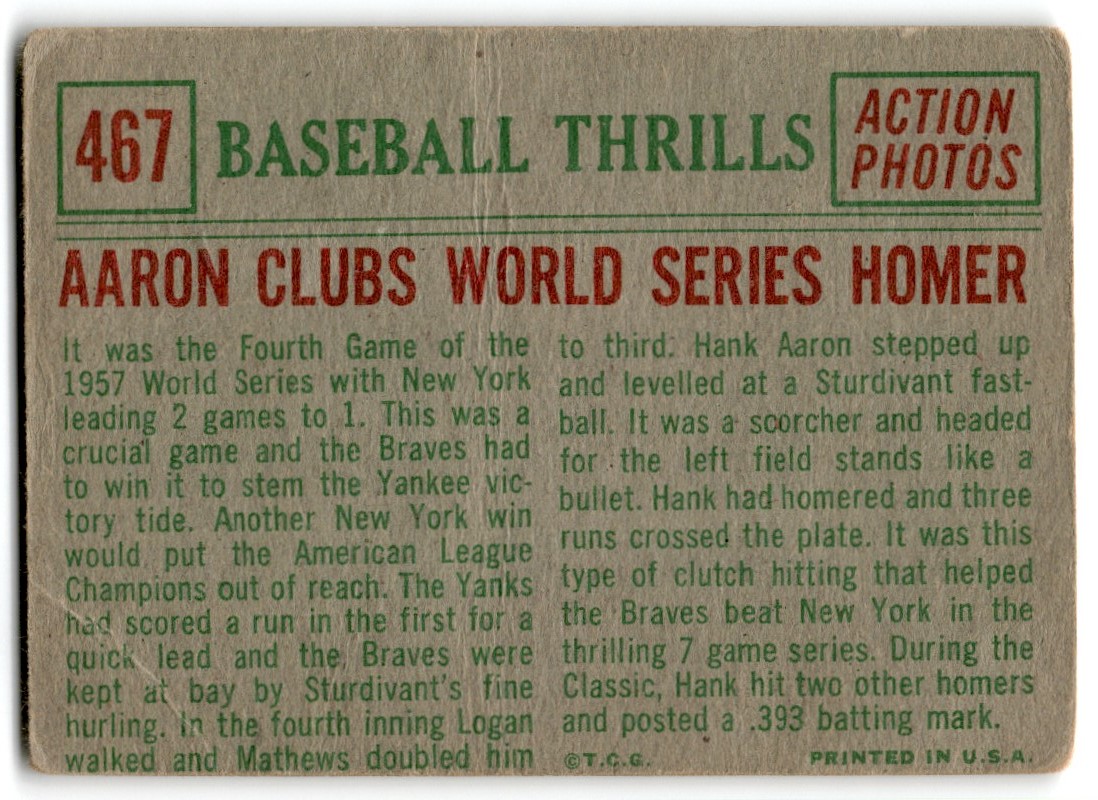 1959 Topps Hank Aaron #467 card back image