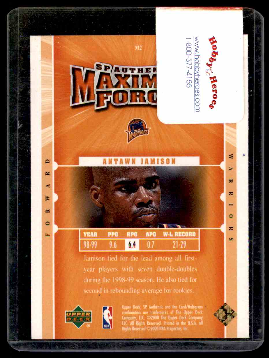 1999-00 SP Authentic Maximum Force Antawn Jamison #M2 card back image