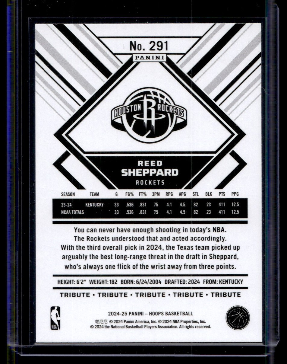 2024-25 Hoops Tribute Reed Sheppard #291 card back image