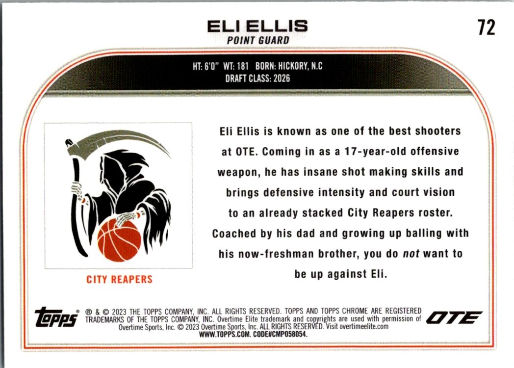 2022-23 Topps Chrome Overtime Elite Eli Ellis #72 card back image