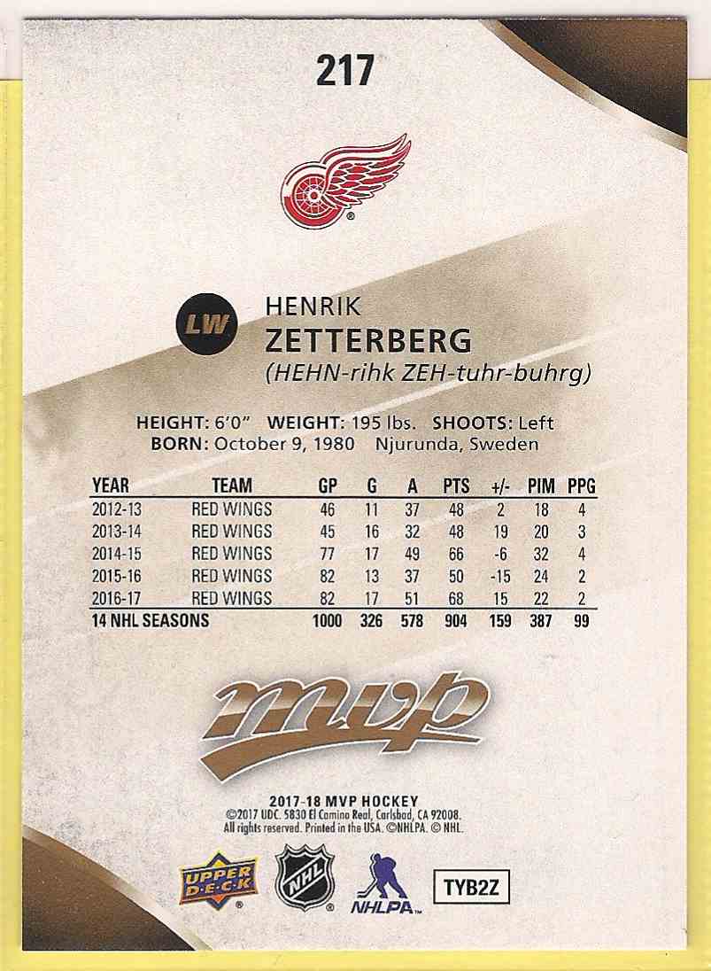 High Series #217!!! Henrik Zetterberg 2017-18 upper deck mvp