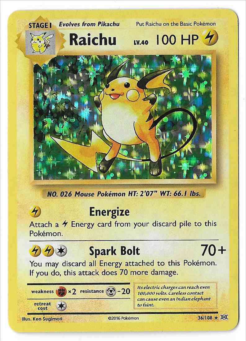 2016 Pokemon Card Raichu 36 108 Evolutions Holo Rare On Kronozio