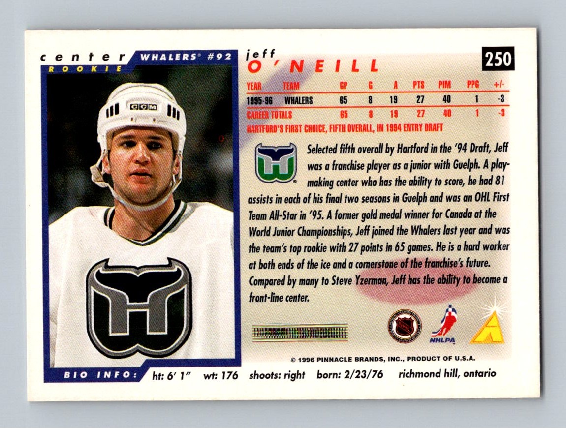 1996-97 Score Jeff O'Neill Hartford Whalers #250 | eBay