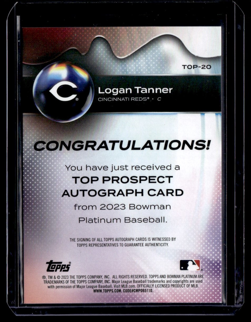 2023 Bowman Platinum Top Prospects Autographs Logan Tanner #TOP-20 card back image