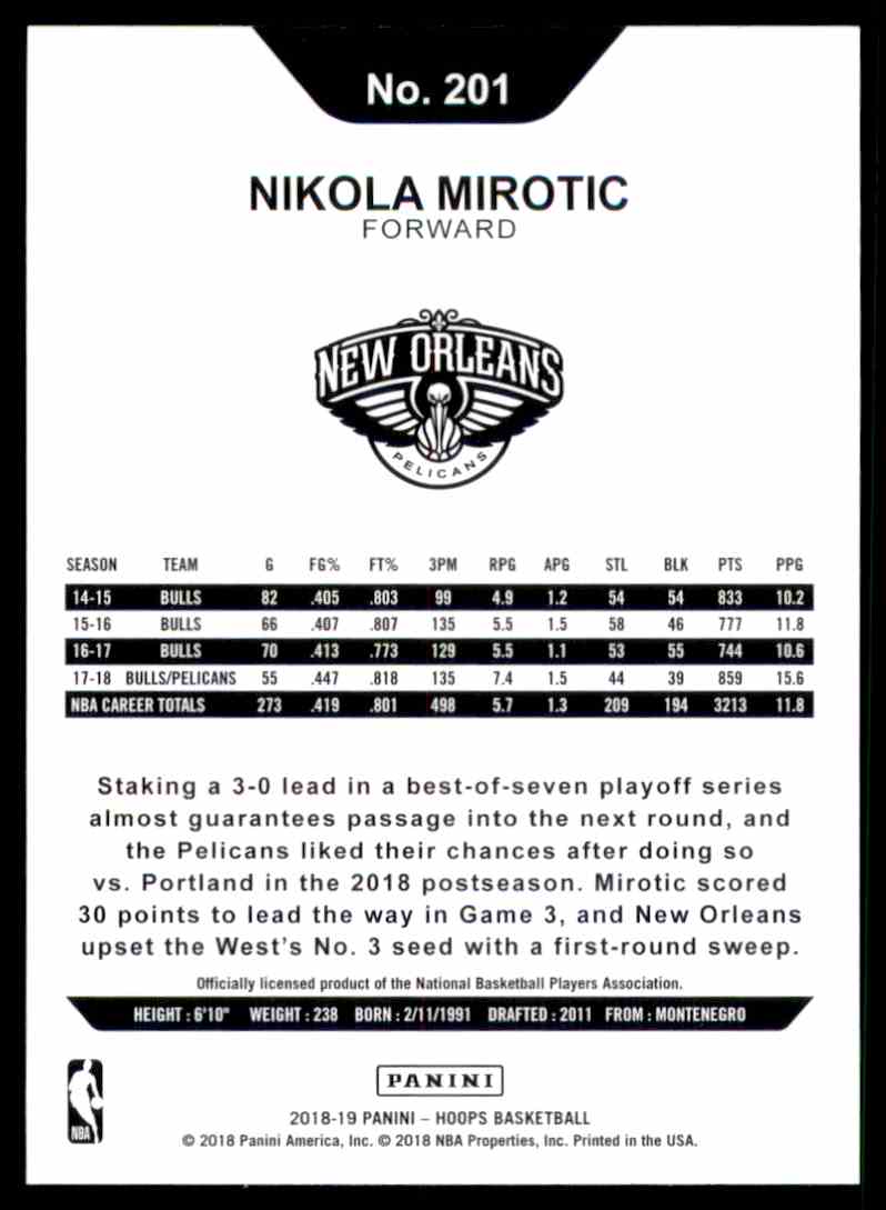 2018-19 Hoops Nikola Mirotic #201 card back image