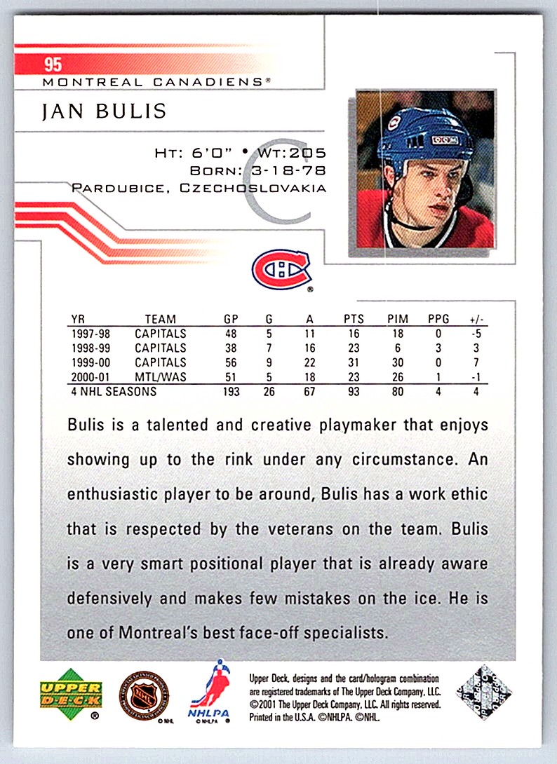 2001-02 Upper Deck Jan Bulis #95 card back image