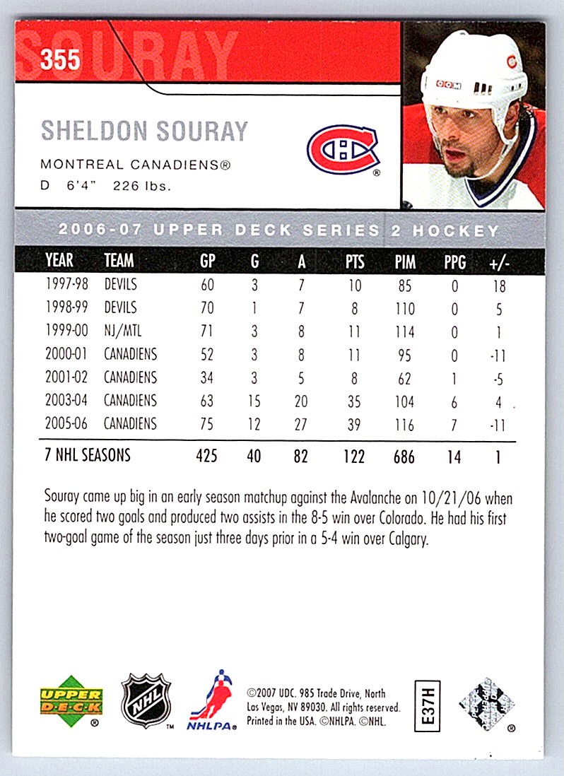 2006-07 Upper Deck Sheldon Souray #355 card back image