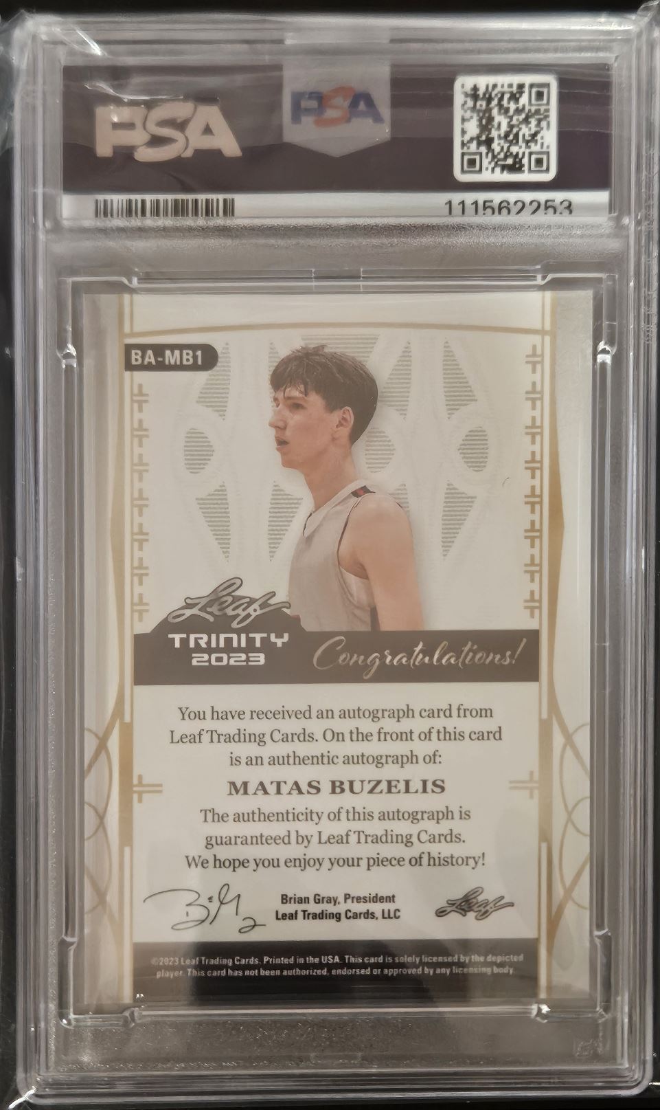 2022-23 Leaf Trinity Gold Matas Buzelis card back image