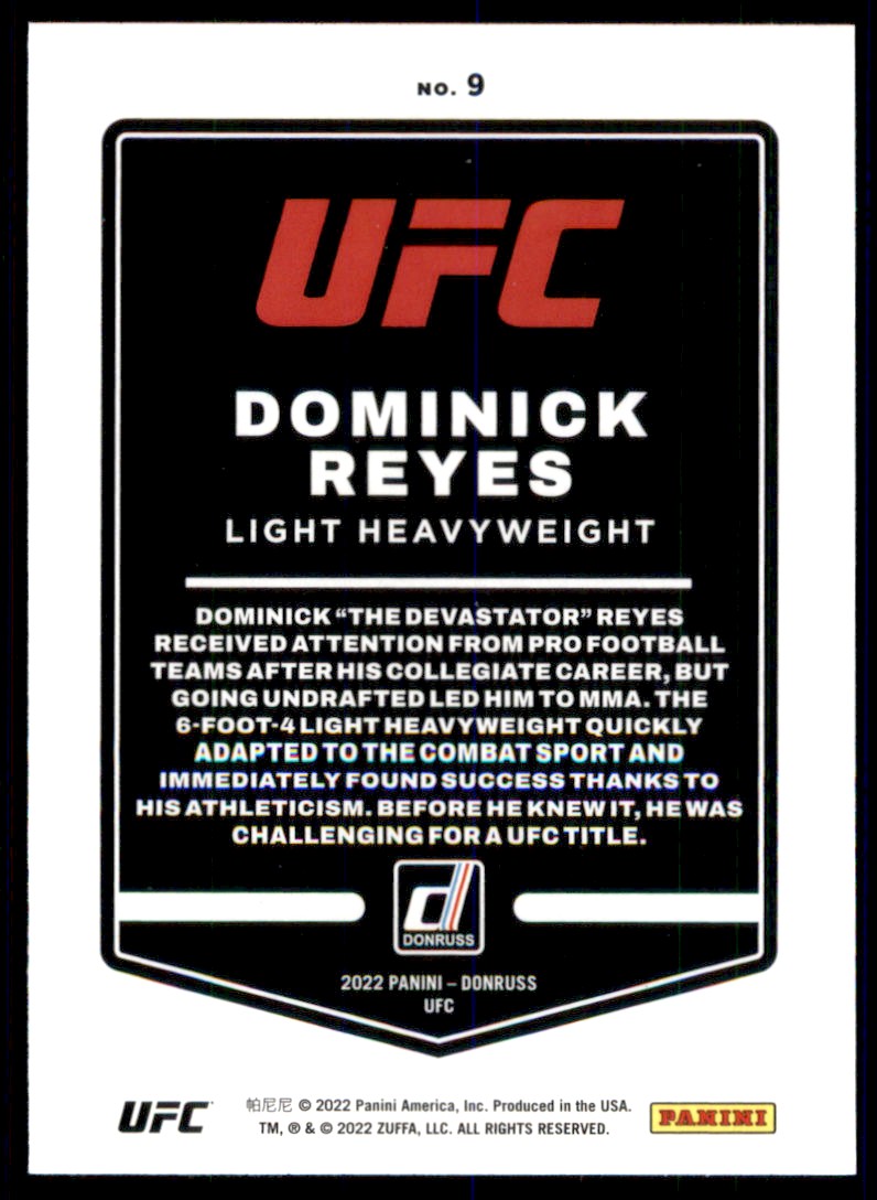 2022 Panini Donruss UFC Dominick Reyes #9 card back image