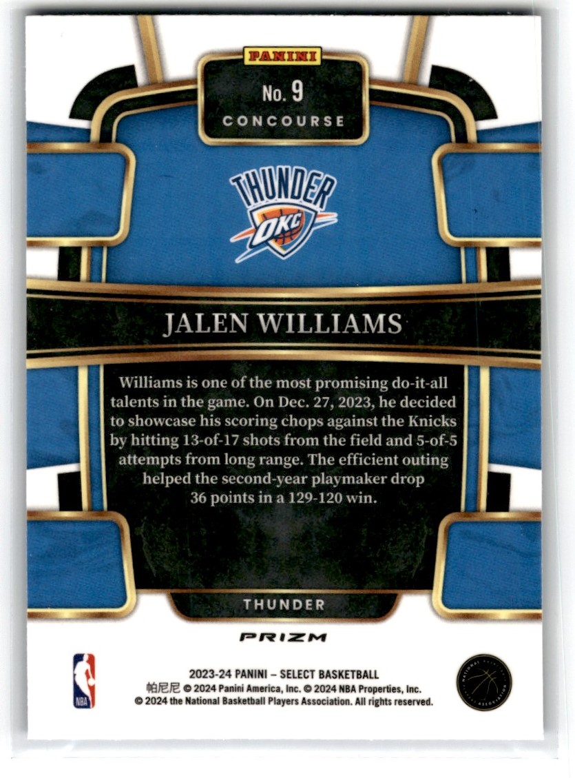 2023-24 Panini Select Jalen Williams Oklahoma City Thunder