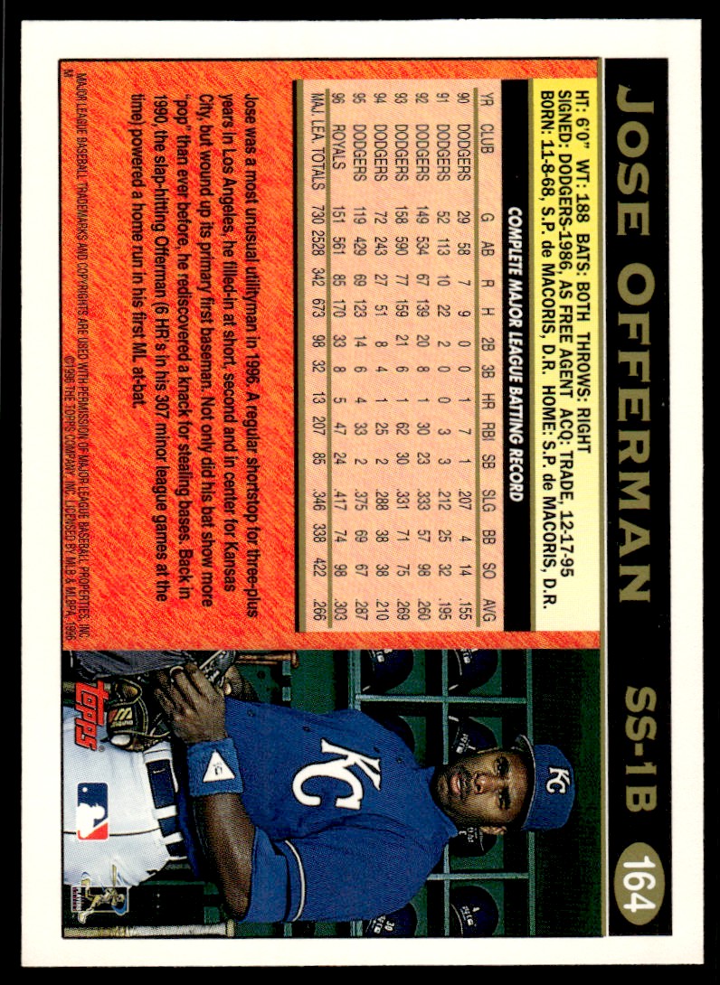 1997 Topps Baseball Card Jose Offerman #164 card back image