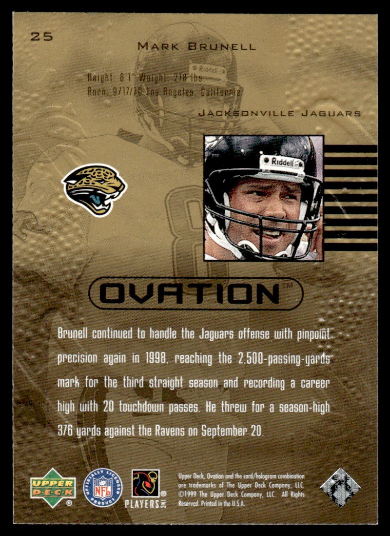1999 Upper Deck Ovation * Mark Brunell #25 card back image