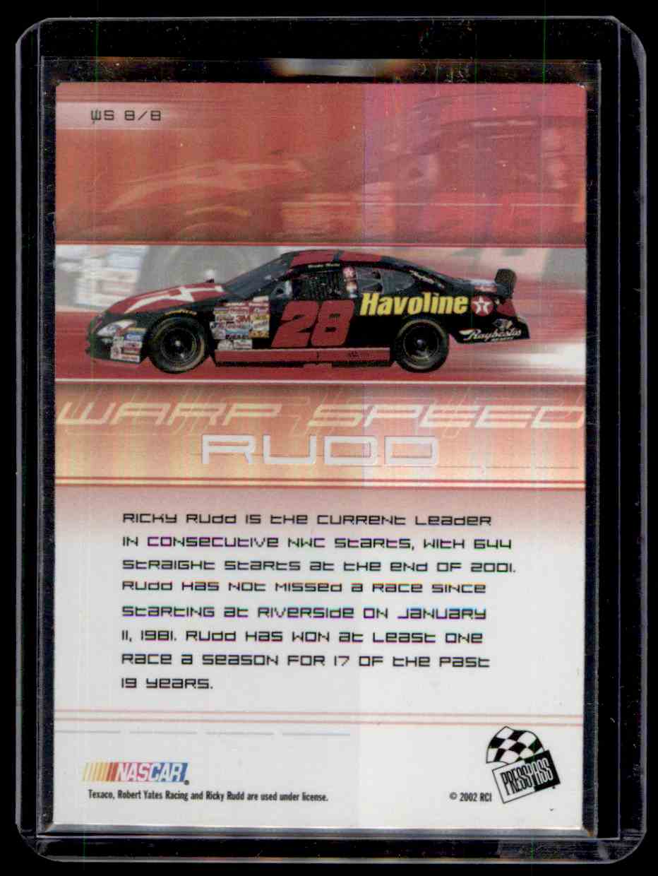 2002 Press Pass Eclipse Warp Speed Ricky Rudd #WS8 card back image