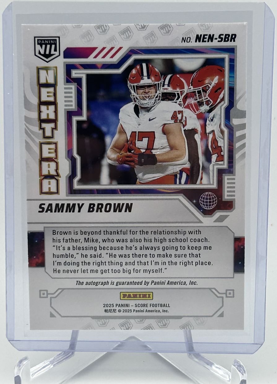 2025 Panini Score Next Era NIL Sammy Brown Auto Clemson Tigers