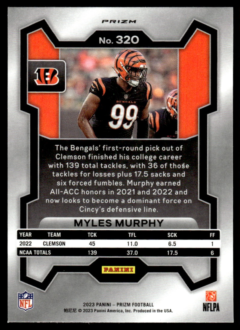 2023 Panini Prizm Orange Disco #320 Myles Murphy Rookie RC (Cincinnati  Bengals)