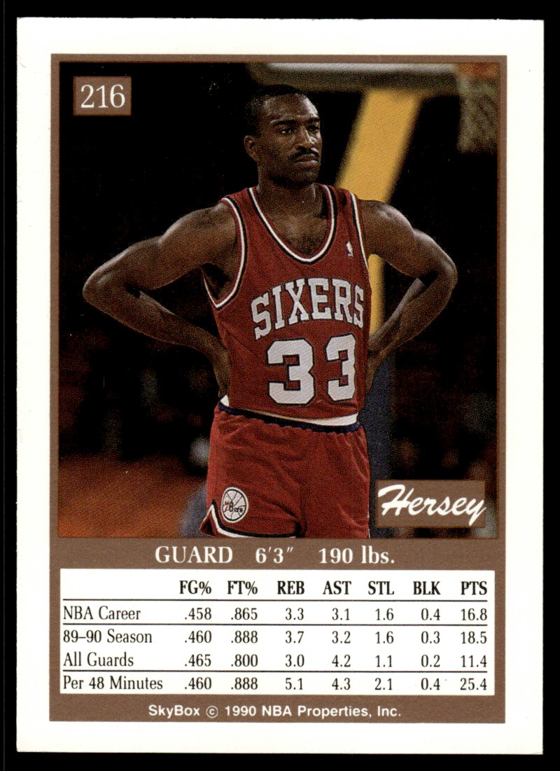 1990-91 SkyBox Hersey Hawkins #216 card back image
