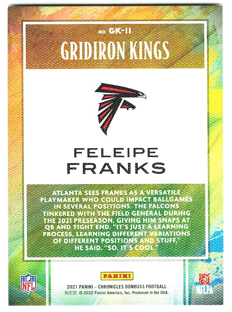 2021 Panini Gridiron Kings Feleipe Franks #GK-11 card back image